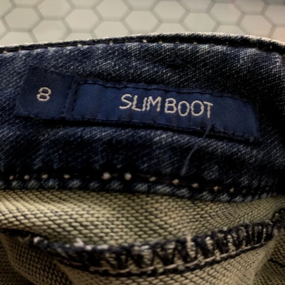 Seven7 Slimboot Jeans Womens 8 Distressed Whisker Front Thick Stitch Embroidered - Picture 3 of 13